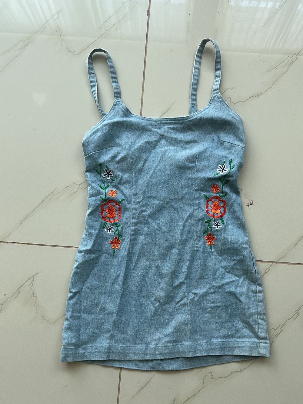 Light Blue Embroidered Floral Dress